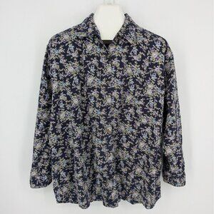 Krazy Kat Corduroy Button Up Shirt Women Size 22/24 Floral Cottagecore Y2K Boho